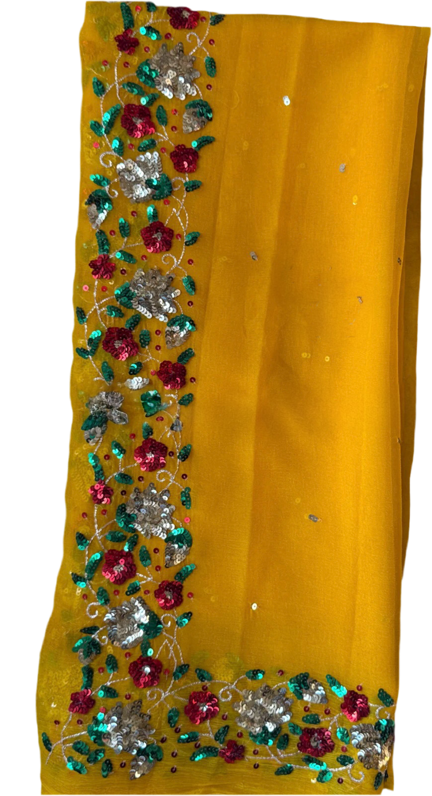 Yellow sequins border saree