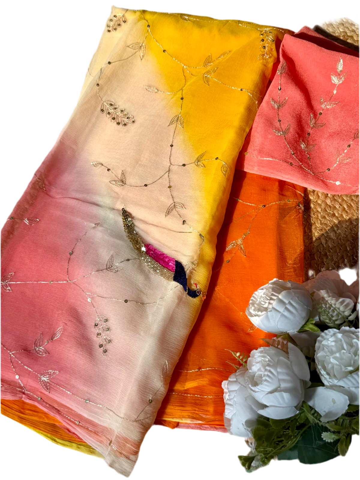 Multishaded peacock Jaal saree