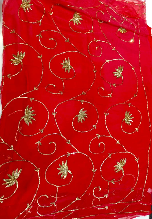 Red sequins Jaal saree