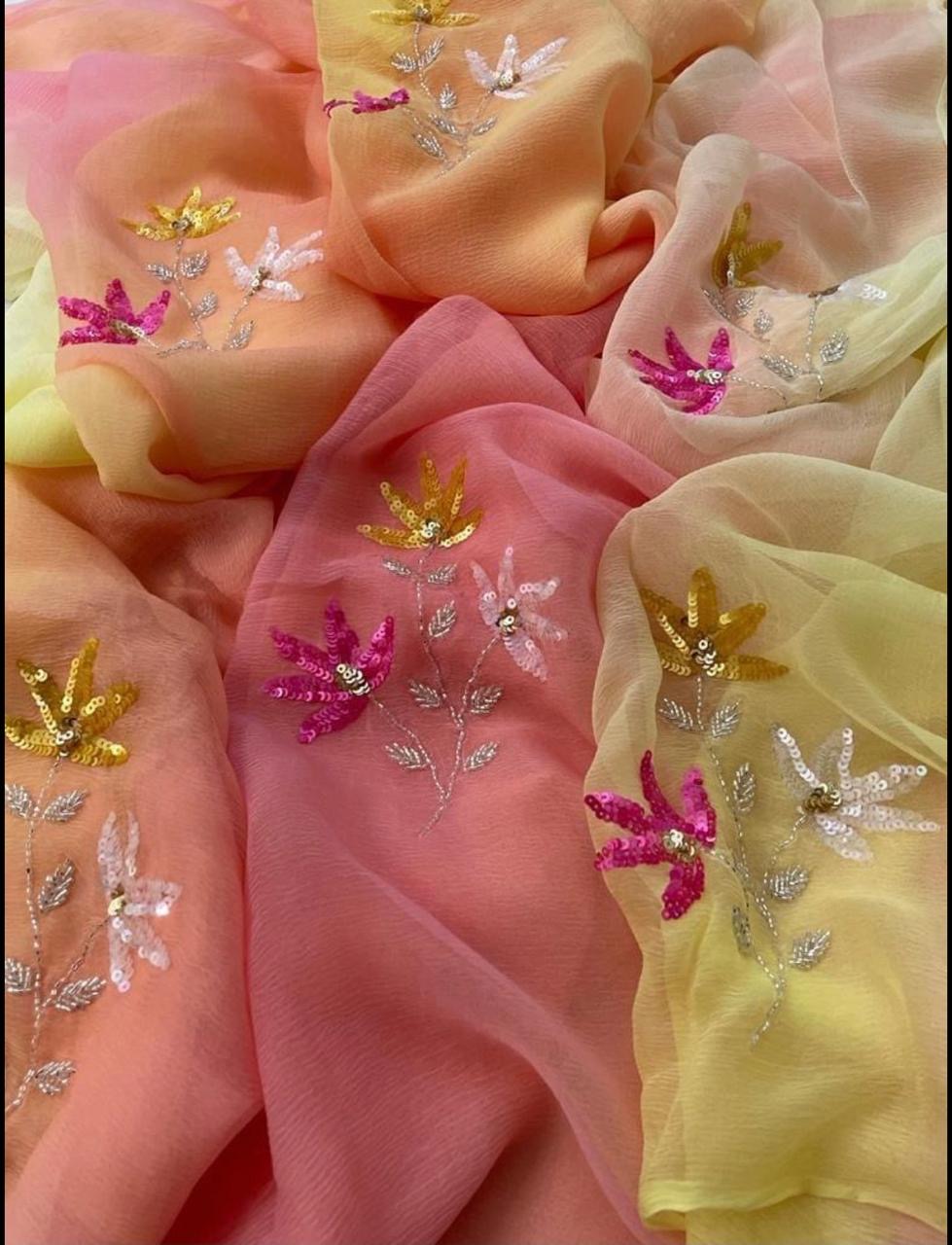 Ombre yellow shaded sequins motif