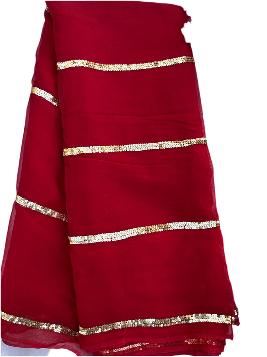 Red sequins stripe coctail saree