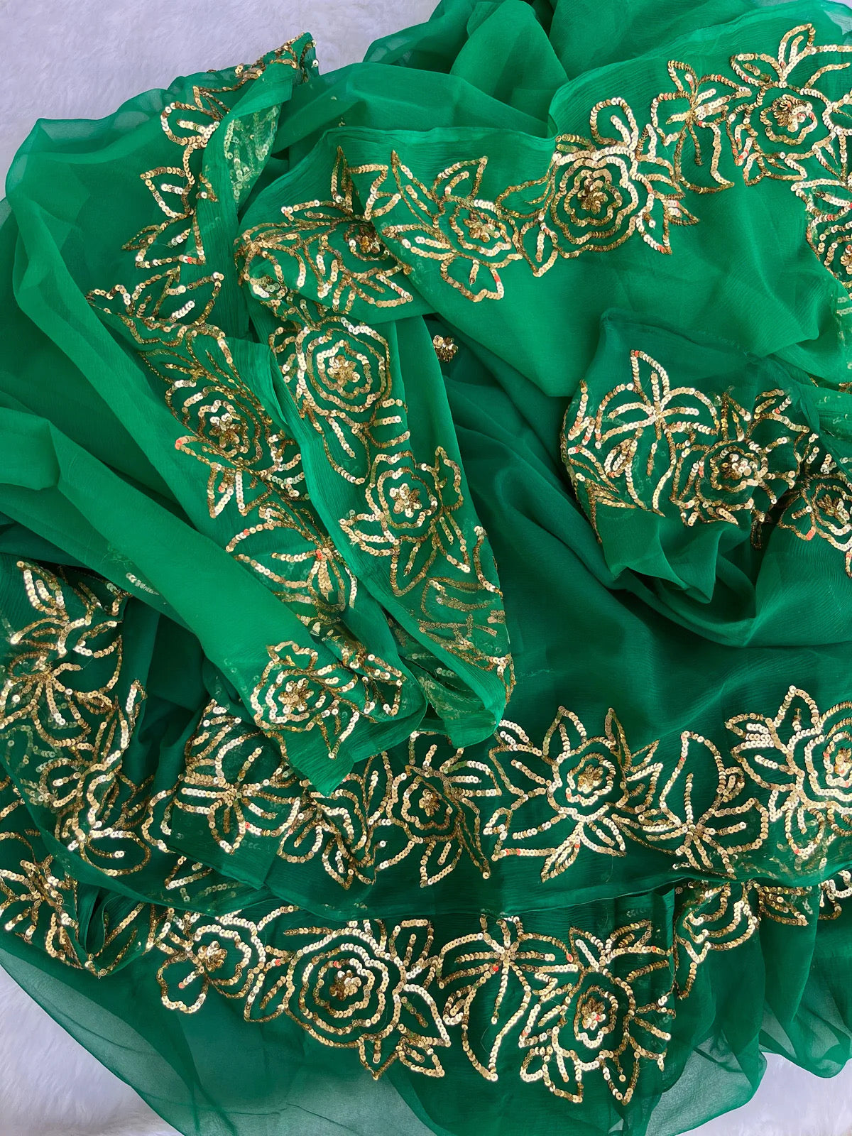 Ombre green rose border saree