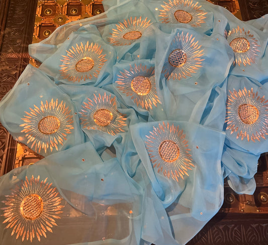 Sky blue jaali buta saree