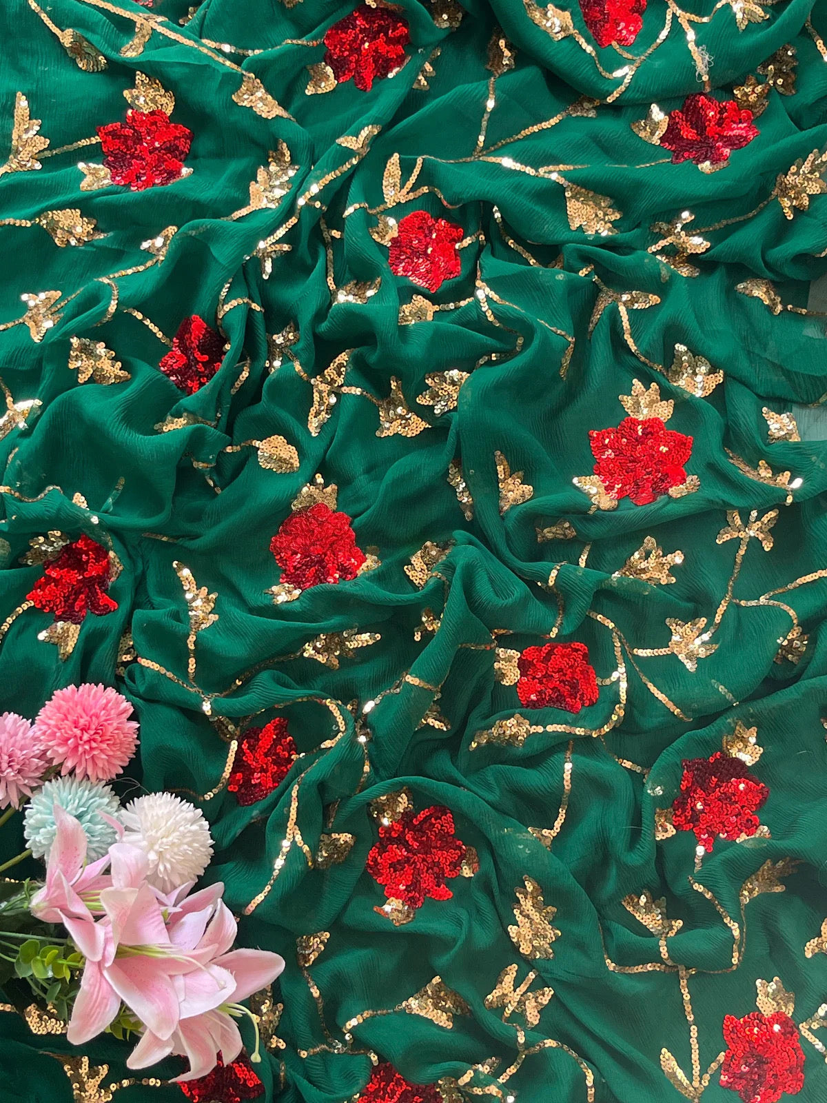 Bottle green Jaal sarees