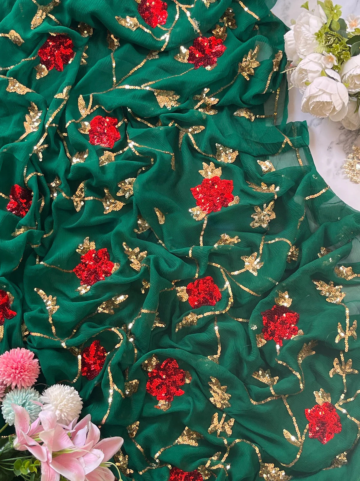 Bottle green Jaal sarees