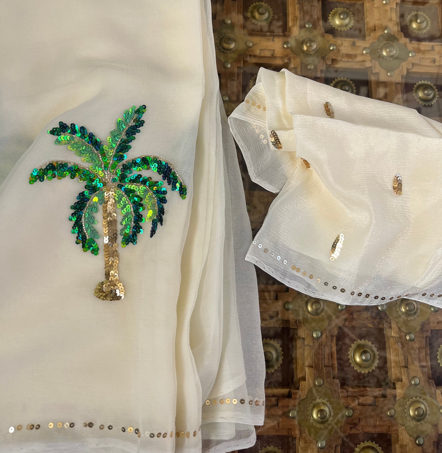 Cream palms buta saree