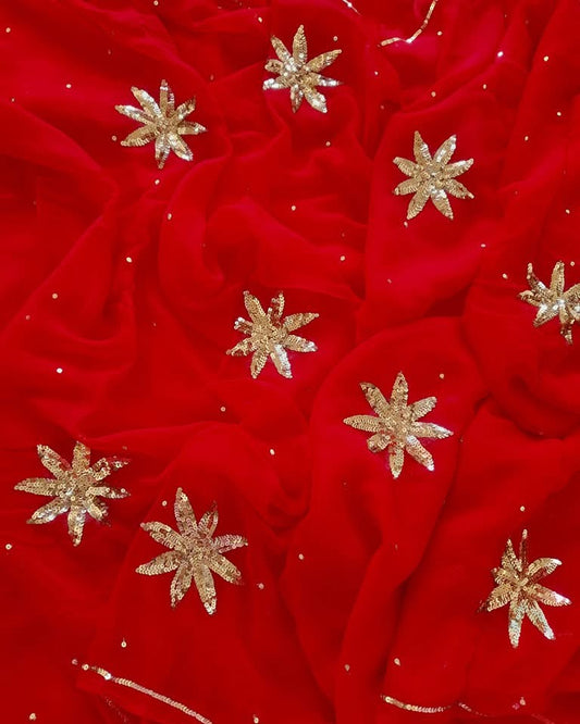 Red sequins buta saree