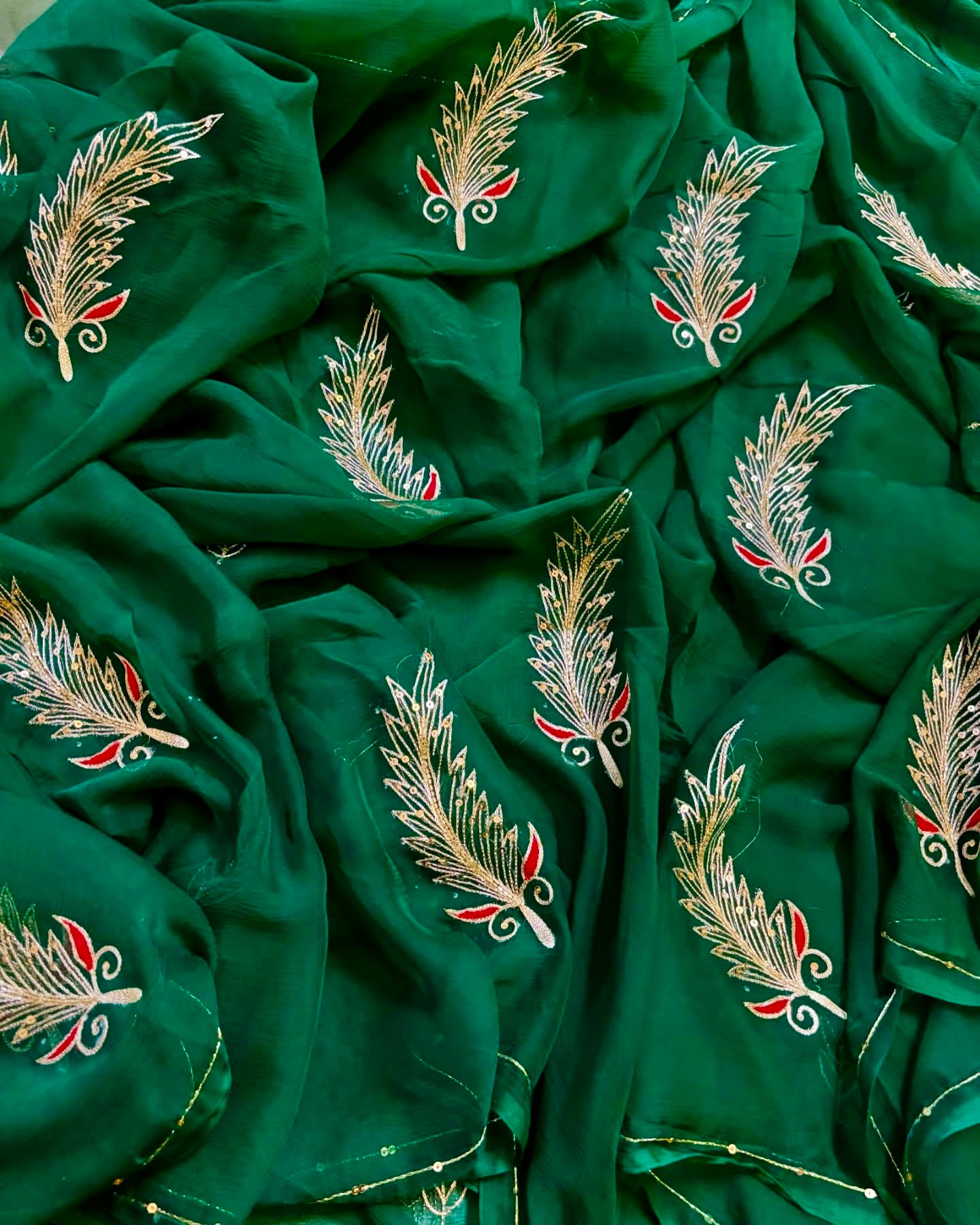 Bottle green Zari buta saree