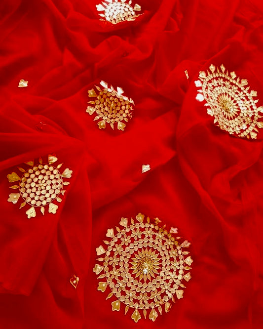 Red rangoli Gottapatti saree