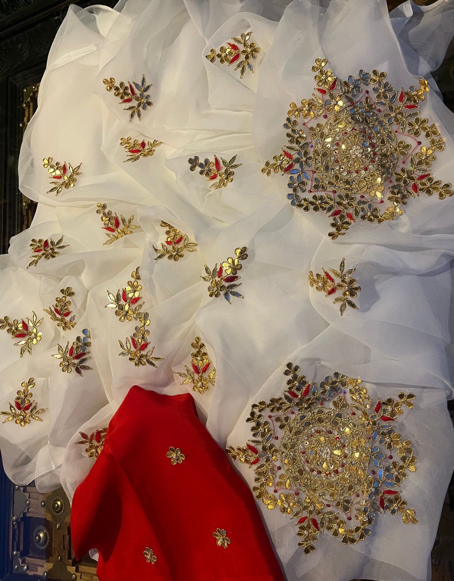 White Gottapatti saree