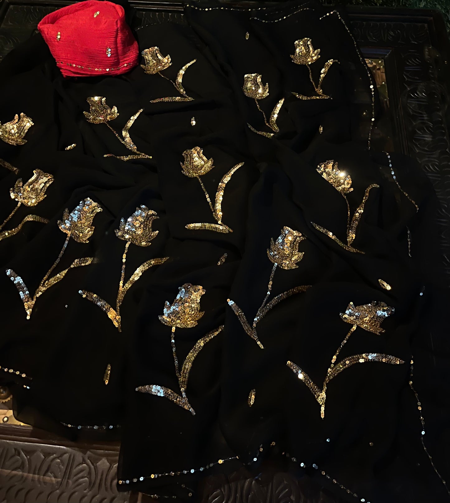 Black golden sequins buta saree
