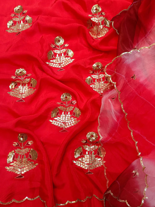 Red Mughal buta suit