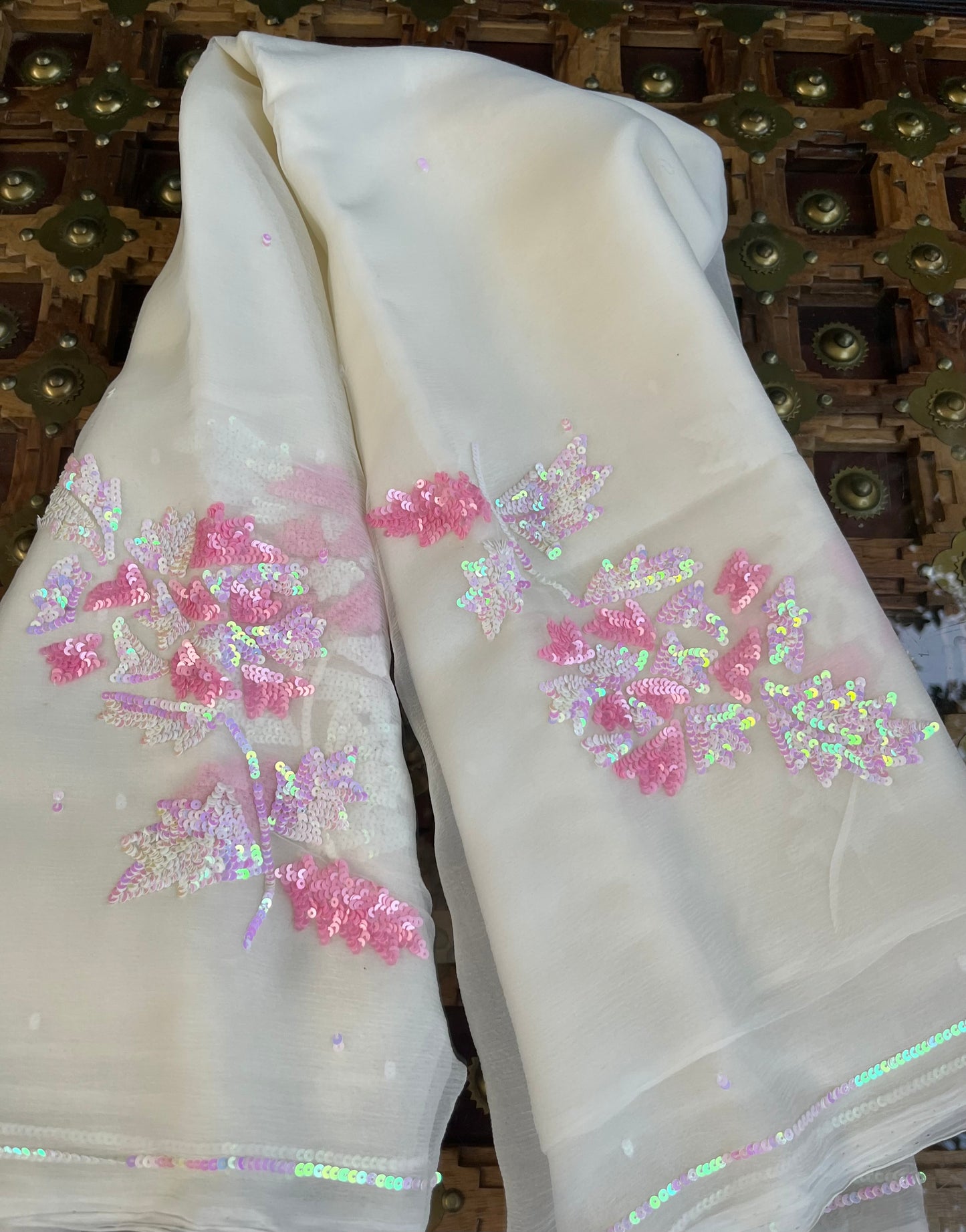 Off white sequins buta saree