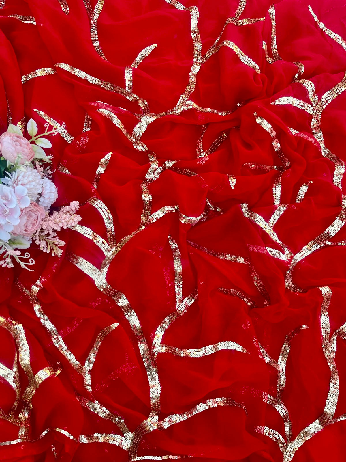 Red cocktail Jaal saree