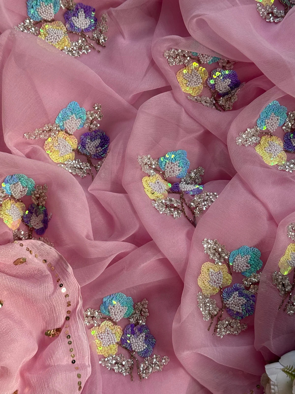 Pink sequins motif saree