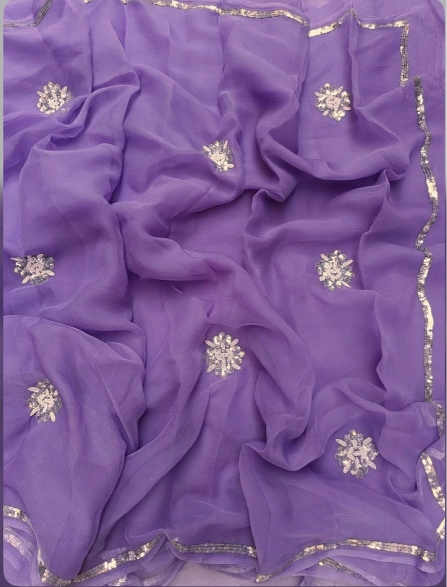 Lavender pearl sequins buta saree