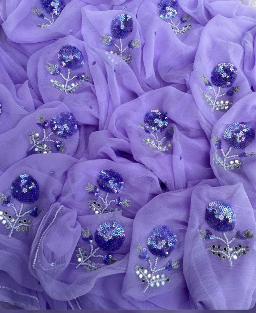 Lavender sequins buta saree