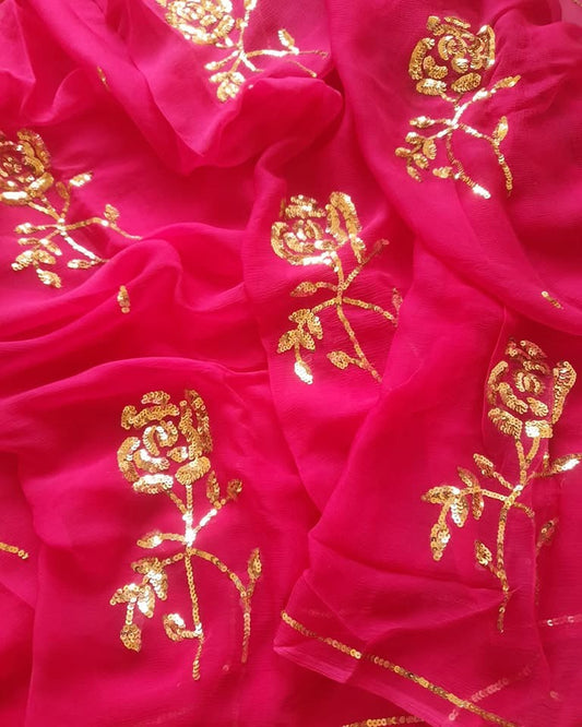 Pink sequins buta saree