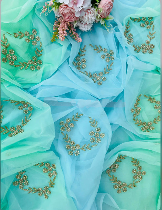 Shaded blue green cutdana motif