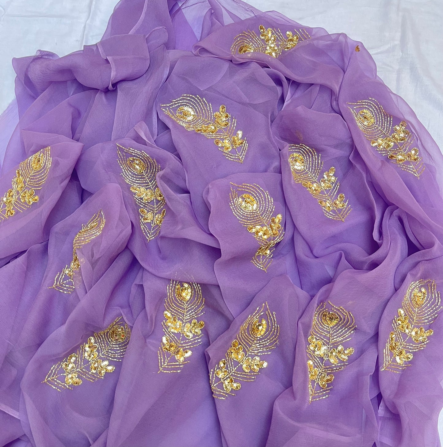 Lavender cutdana sequins buta saree