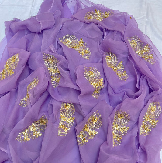 Lavender cutdana sequins buta saree