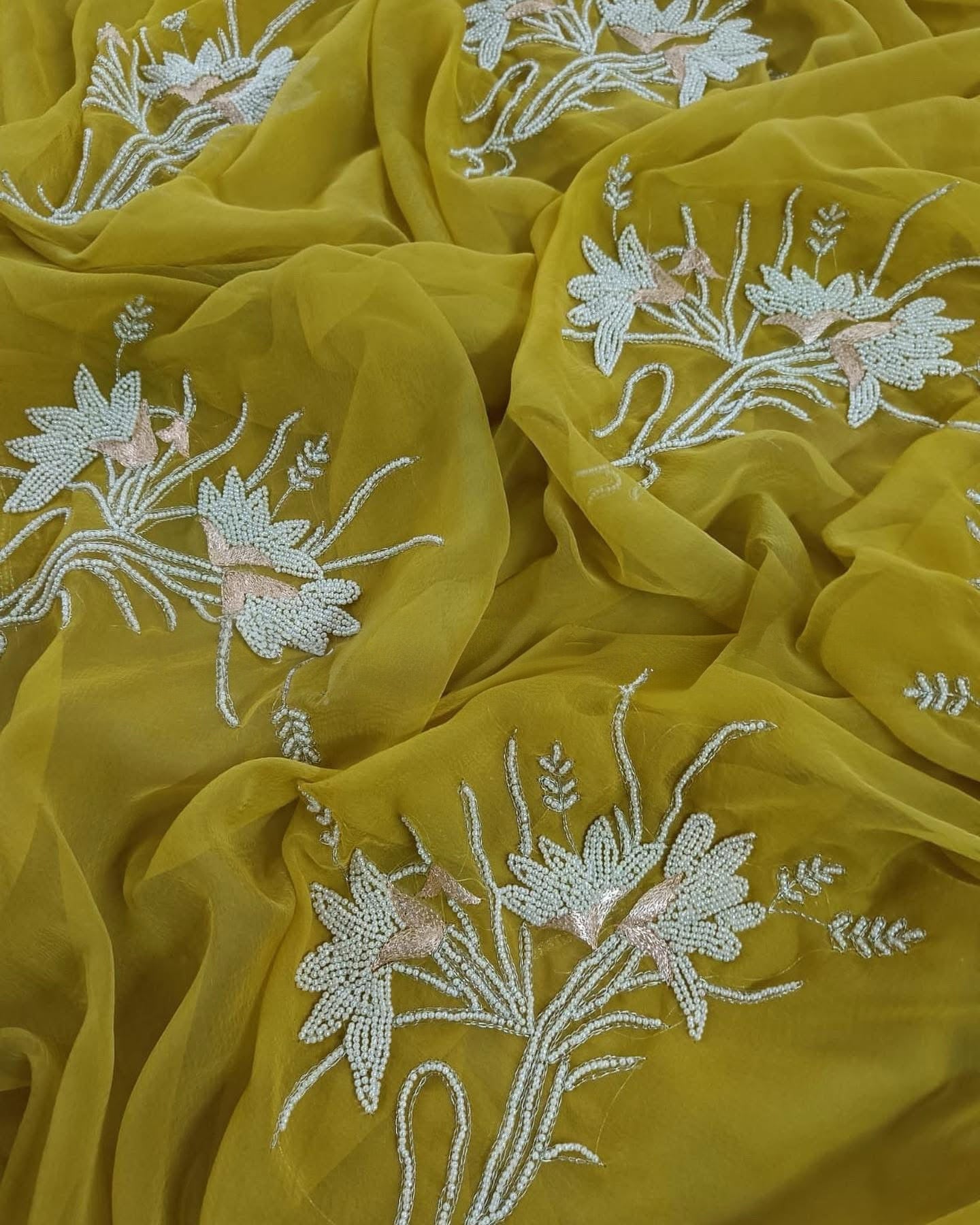 Aqua pearl Zari buta saree