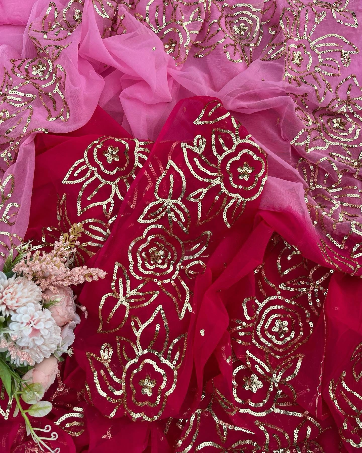 Ombre pink shaded sequins border