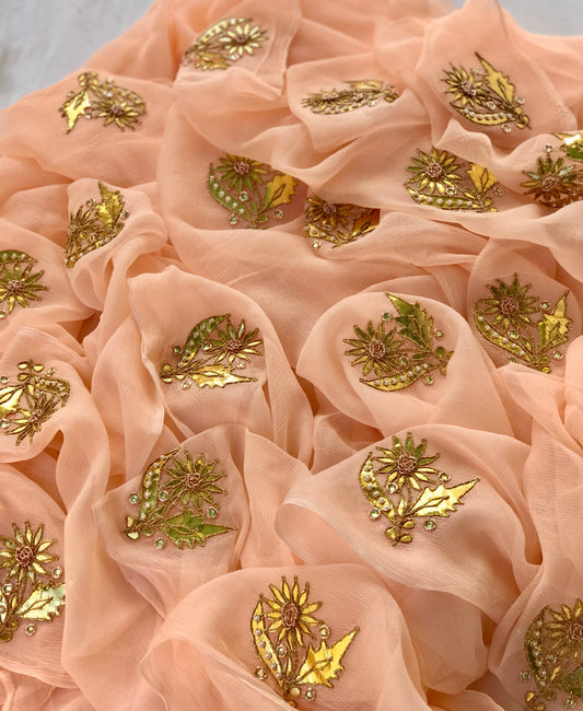 Peach laffa Zardoji buta saree