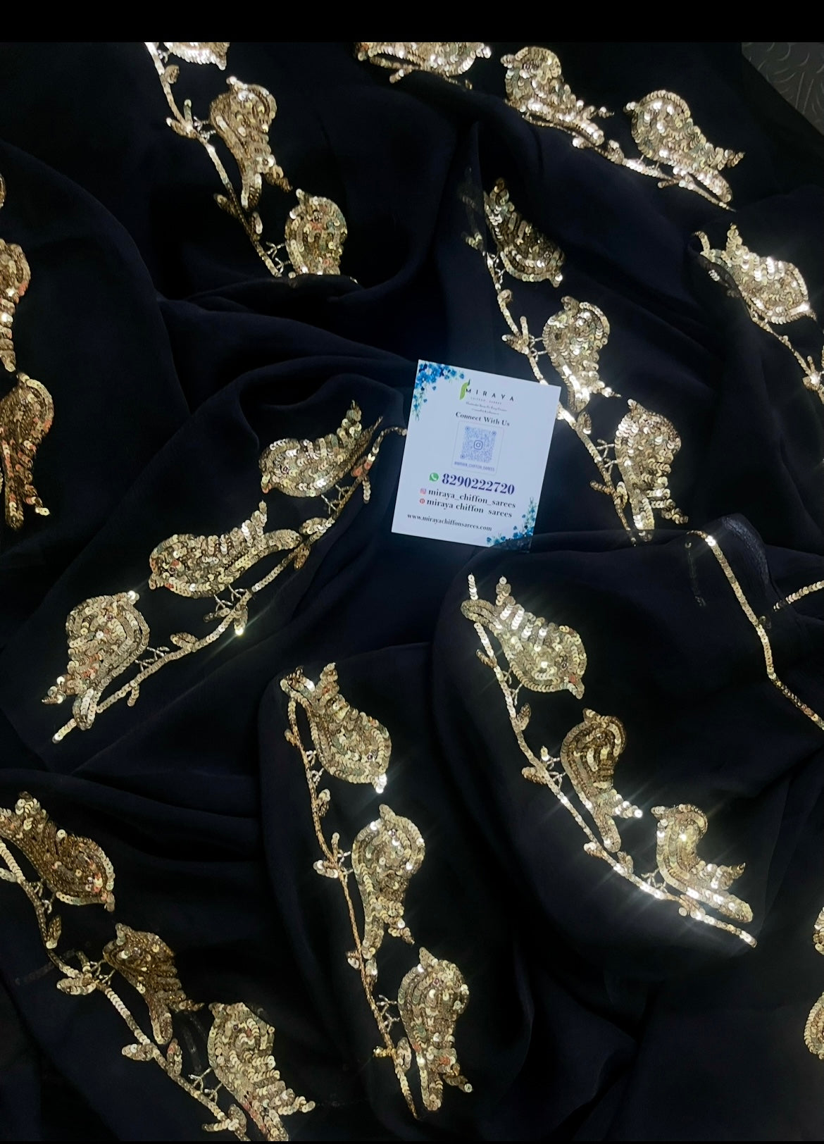 Black chirpy Birds chiffon saree