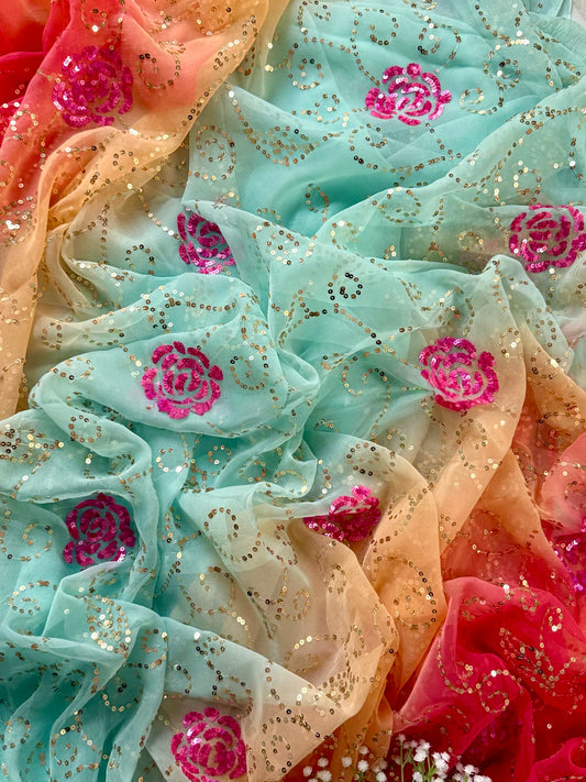 Multicoloured sequins Jaal saree