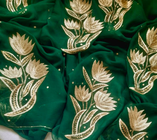 Bottle green Zari Zardoji Buta saree