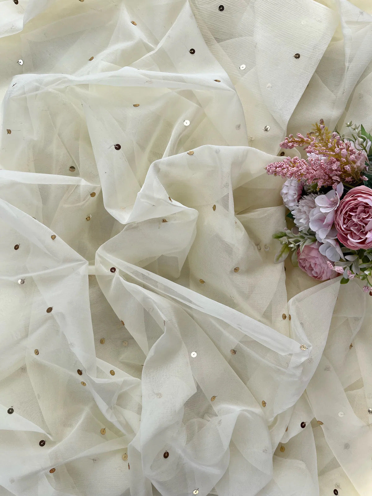 Off white sequins saree