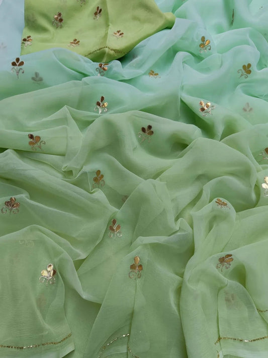 Shaded green Gottapatti buti saree