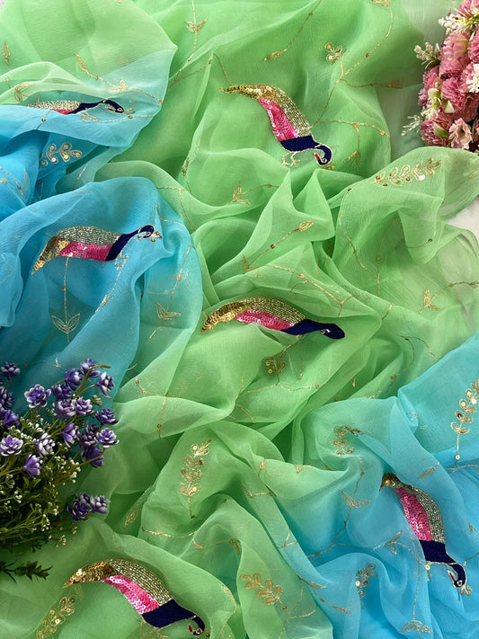Shaded blue green peacock Jaal