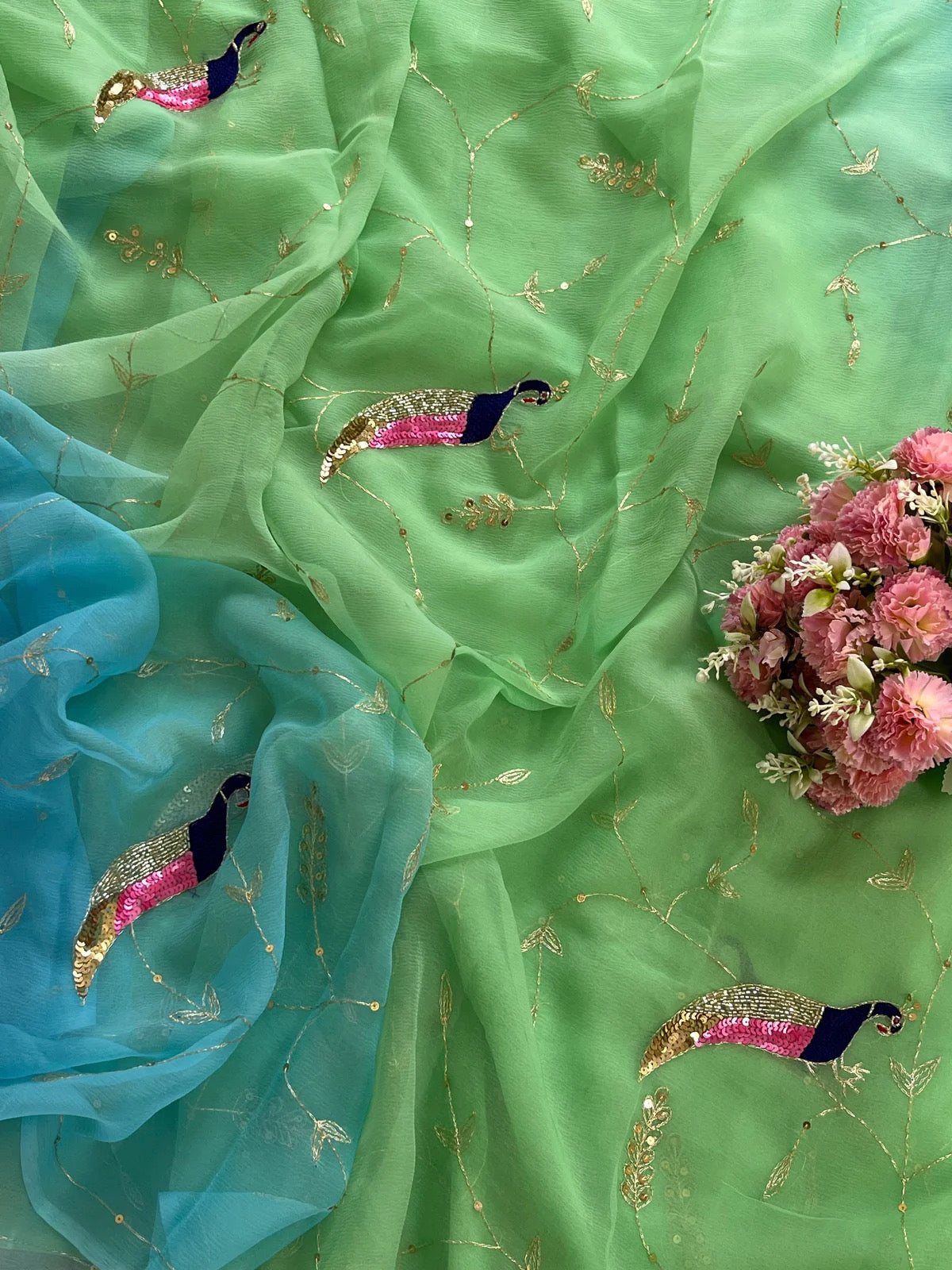 Shaded blue green peacock Jaal