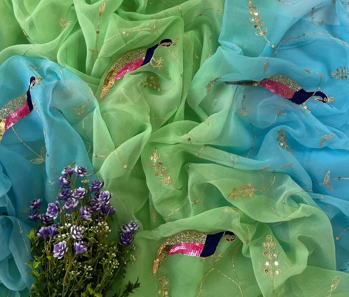 Shaded blue green peacock Jaal