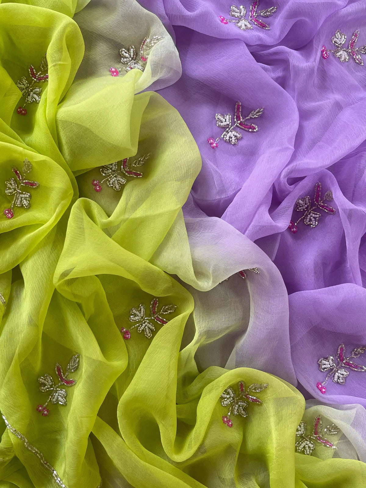 Green lavender floral motif  saree
