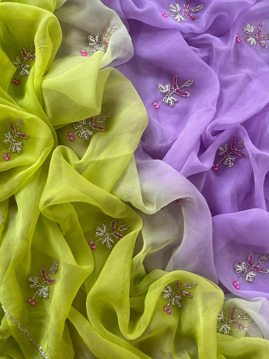 Green lavender floral motif  saree