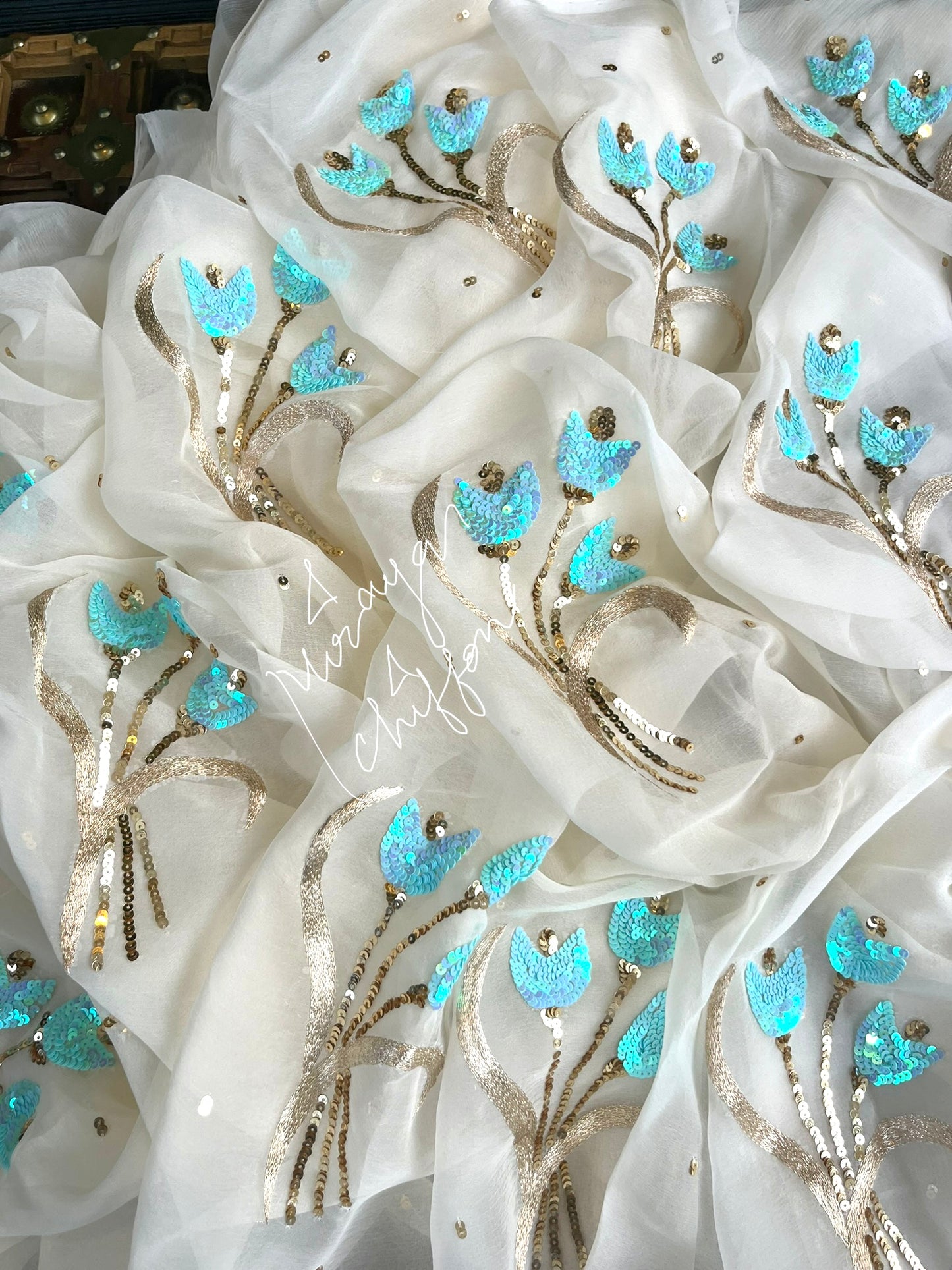 Cream Sequence Motifs Miraya Sarees
