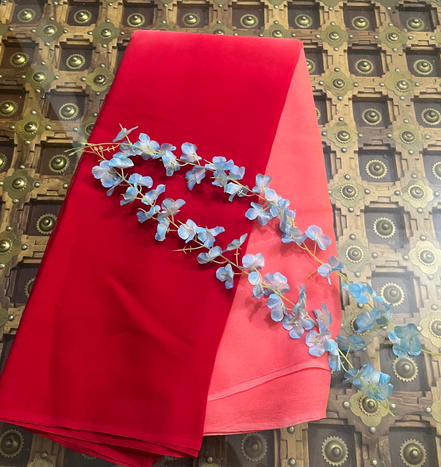 Ombre Peach Red Shaded Miraya Chiffon Sarees