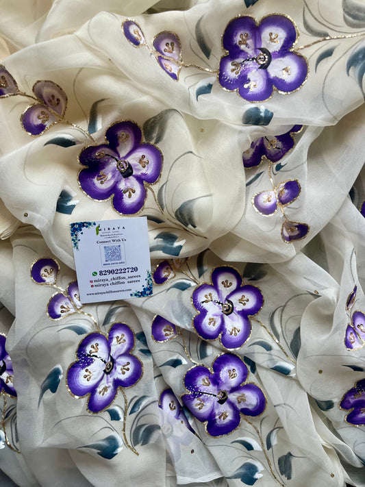 Pure Chiffon Hand Painted Saree