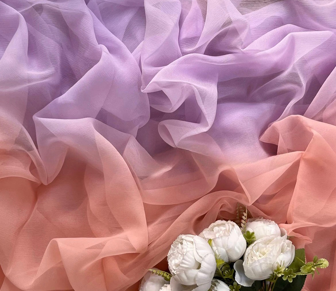 Ombre Lavender Peach Plain Shaded Miraya Chiffon Sarees