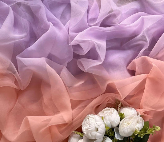Ombre Lavender Peach Plain Shaded Miraya Chiffon Sarees