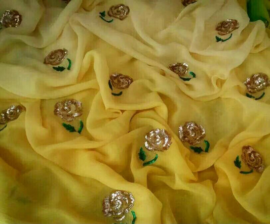 Yellow shaded sequins rose motifs