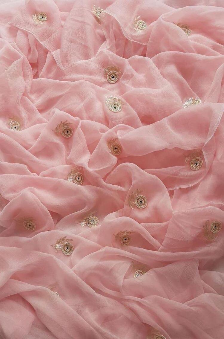 Pink Aari pearl motifs