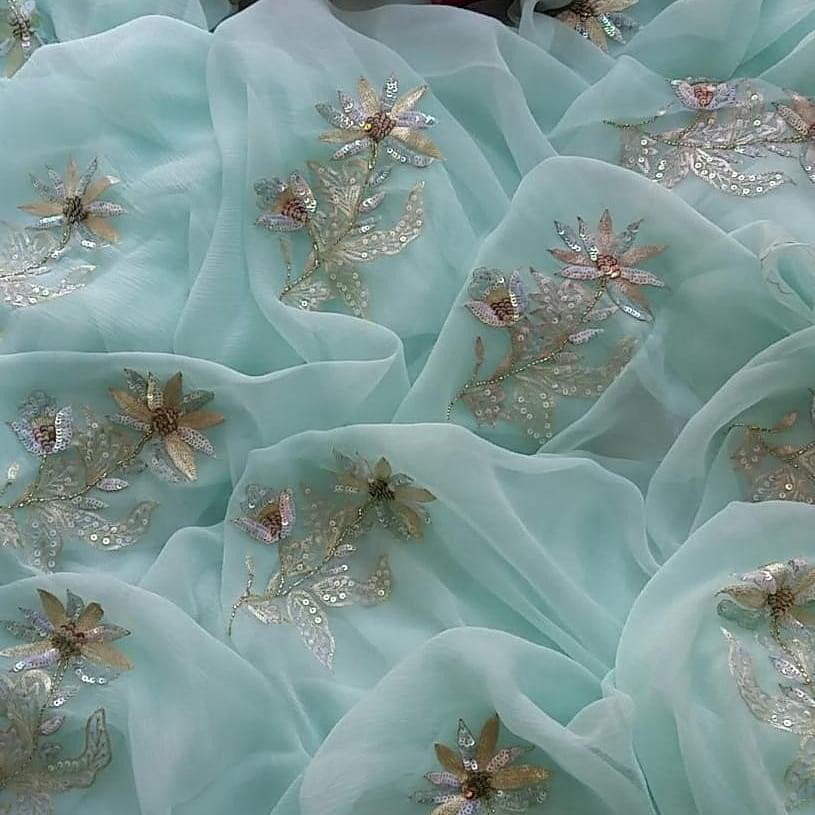 Powder blue Aari sequins buta saree