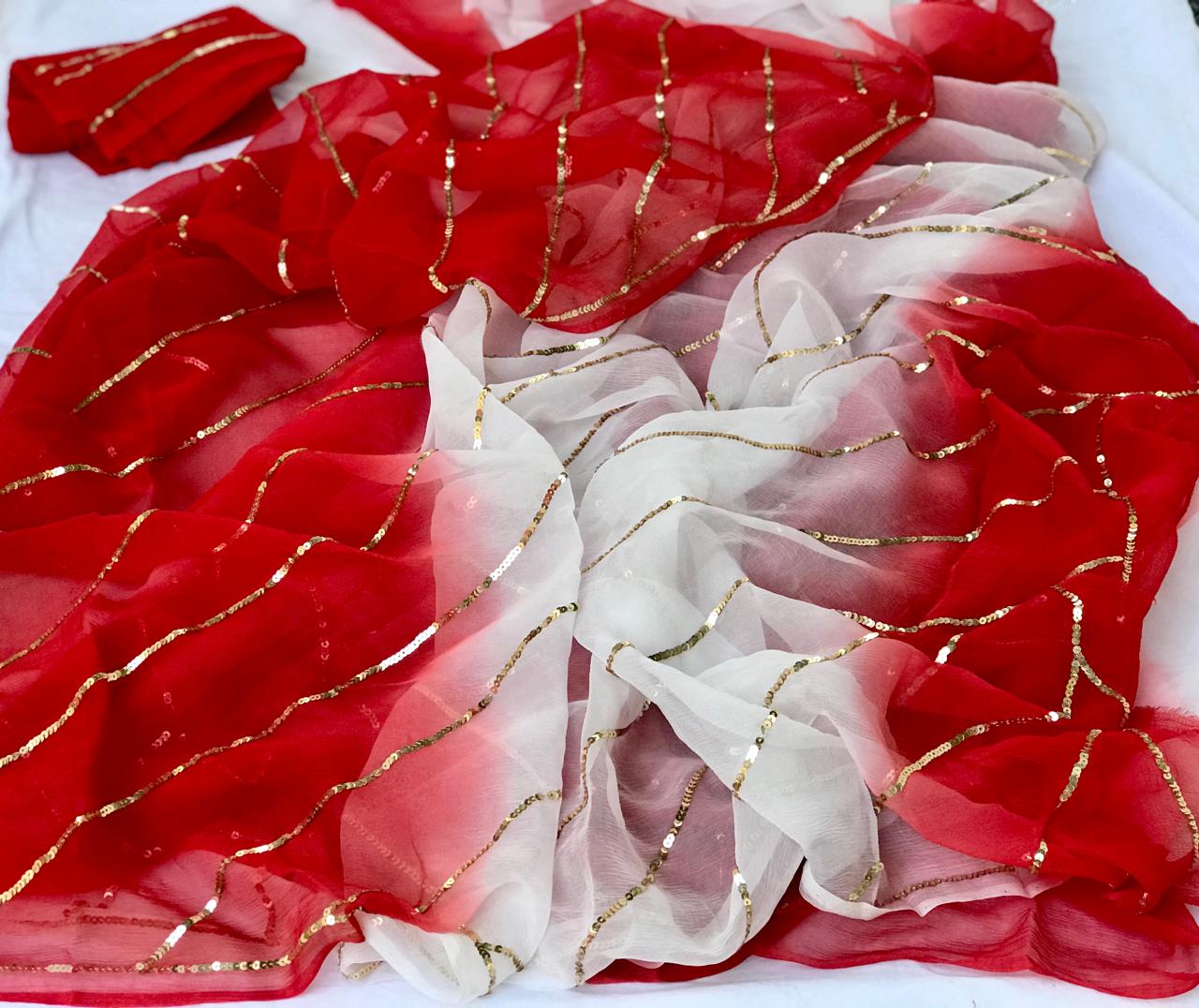 Red white faag saree