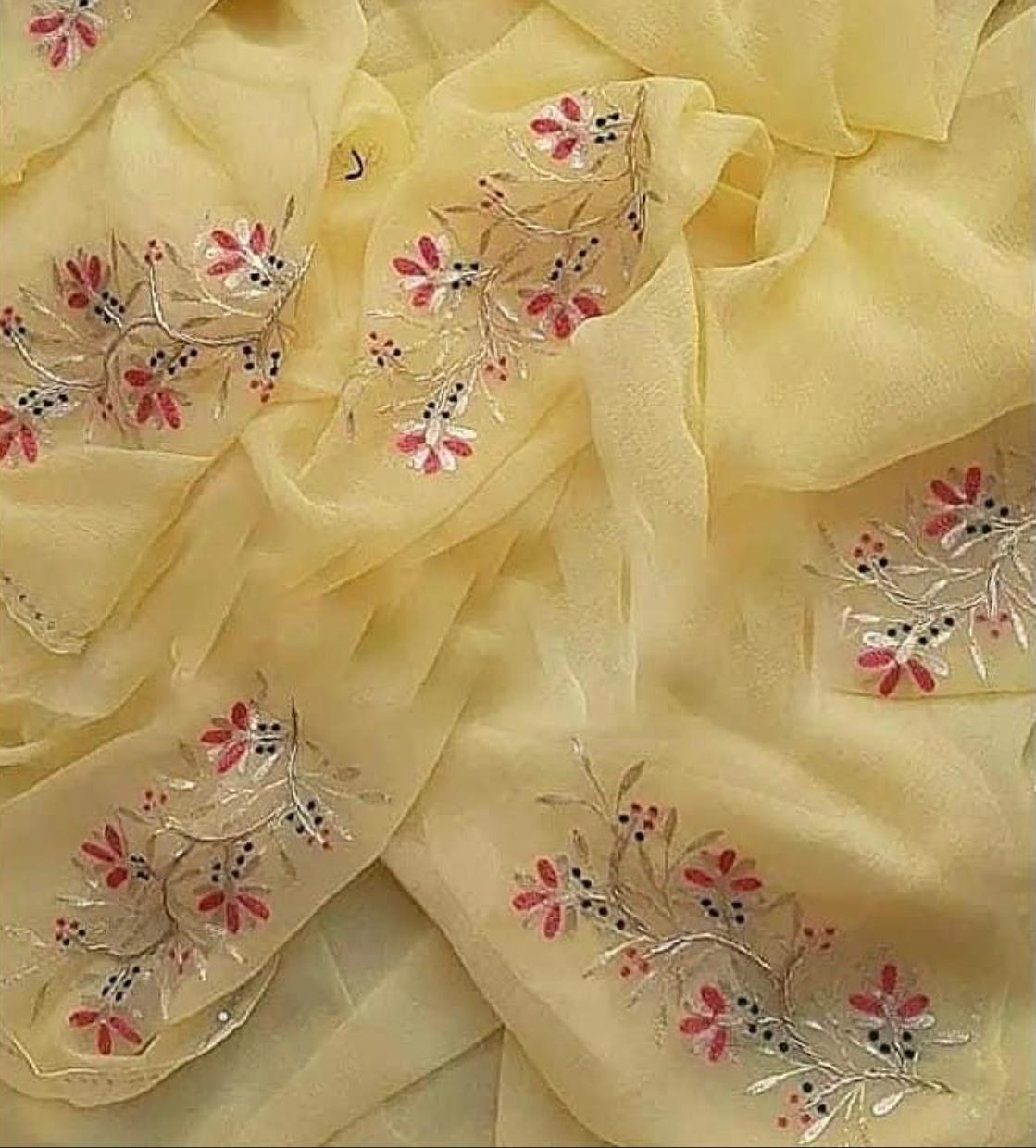 Cream sequins aari boota