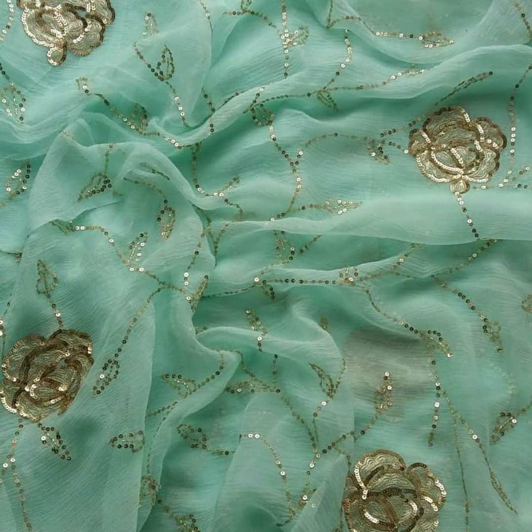 Powder blue sequins Jaal saree