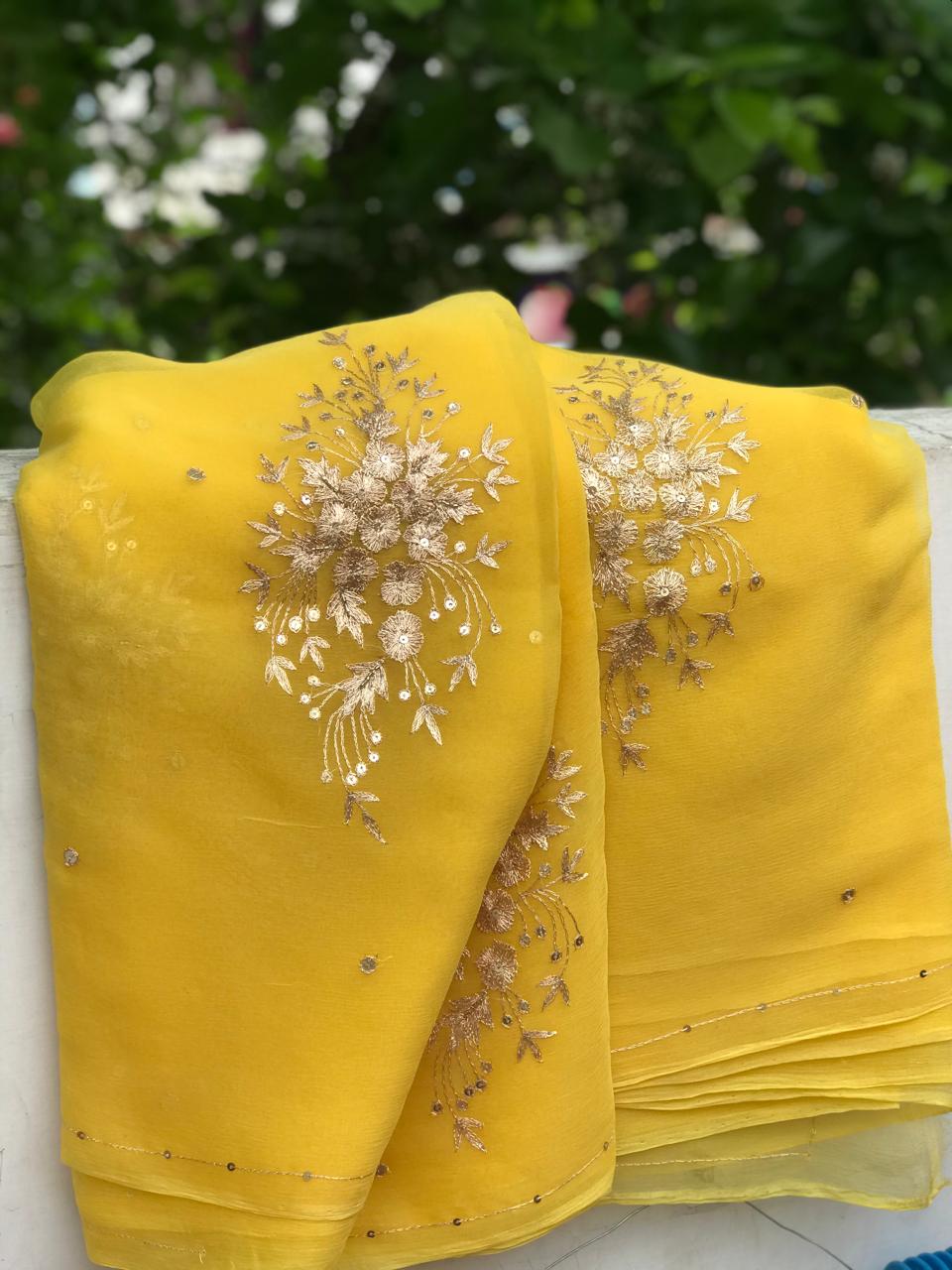 Yellow aari buta saree
